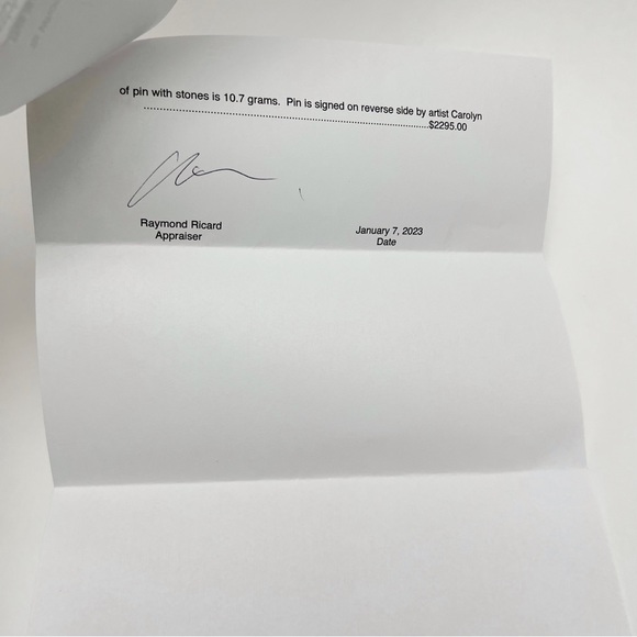 Vintage Carolyn Thomas 14K Gold Sterling Brass Mabe Pearl Emerald Brooch Pin - Picture 6 of 15